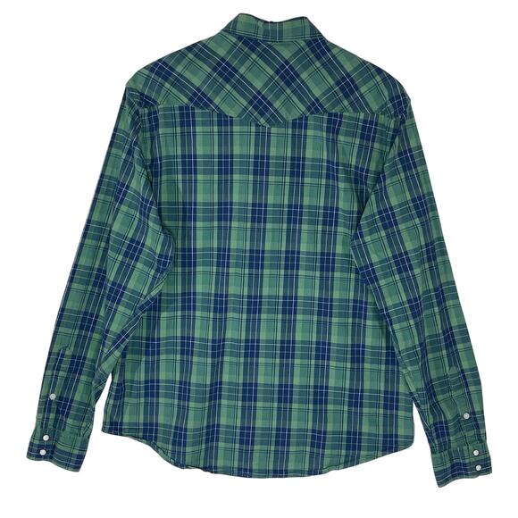 LUCKY BRAND Men’s Western Snap Front Blue and Green Plaid Shirt XL - Picture 4 of 4